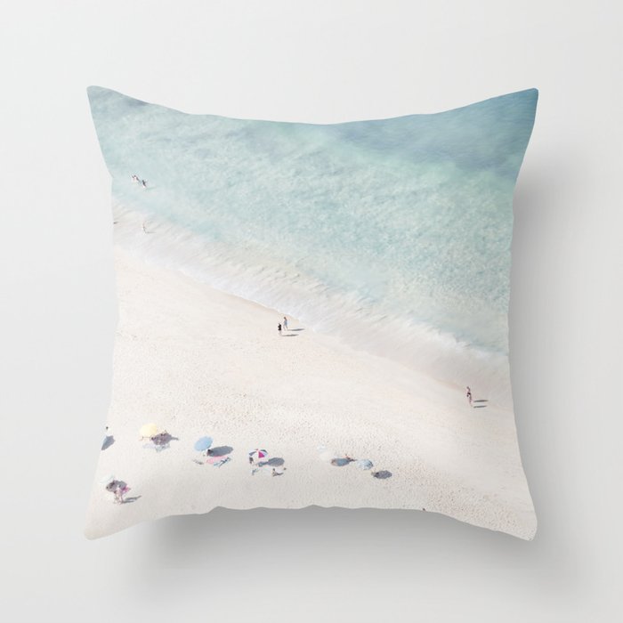 Summer Seaside Beach Print - Aerial Ocean Crowded Beach Sea photography by Ingrid Beddoes Throw Pillow
