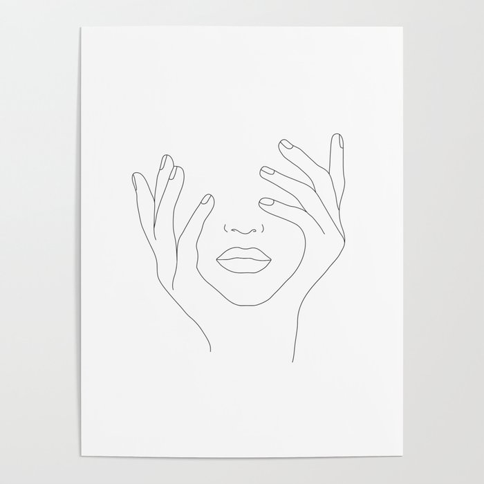 Minimal Line Art Woman with Hands on Face Poster