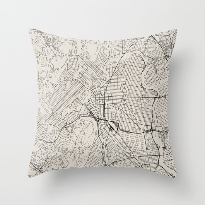 USA, Paterson City Map Throw Pillow