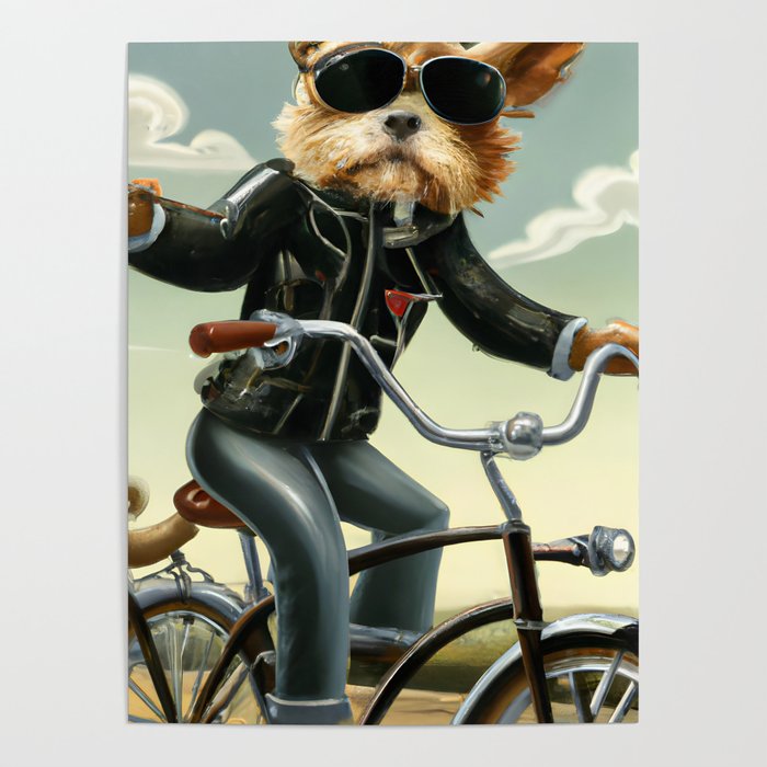 Anthropomorphic dog riding a bicycle Poster