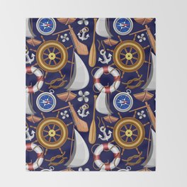 Nautical Marine and Navy Equipment Pattern Throw Blanket