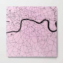 London Pink on Black Street Map Metal Print