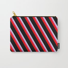 [ Thumbnail: Eyecatching Blue, Beige, Orchid, Red & Black Colored Lines/Stripes Pattern Carry-All Pouch ]