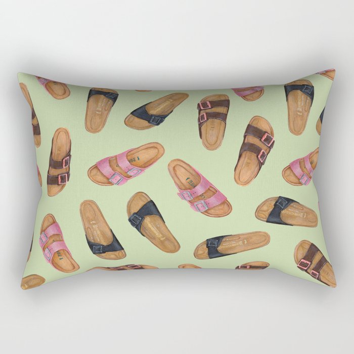 Birkenstock Pastel Green Pattern | Watercolor Pattern design | Shoes pattern | Shoes design Rectangular Pillow