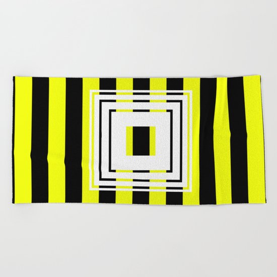 Bumblebee Box - Geometric, bold, yellow and black striped design Beach Towel