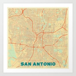 San Antonio Map Retro Art Print