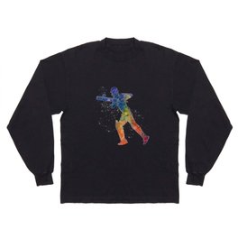 Cricket player in watercolor Long Sleeve T-shirt