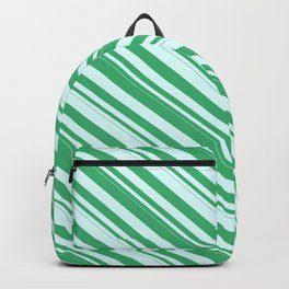 [ Thumbnail: Sea Green and Light Cyan Colored Pattern of Stripes Backpack ]