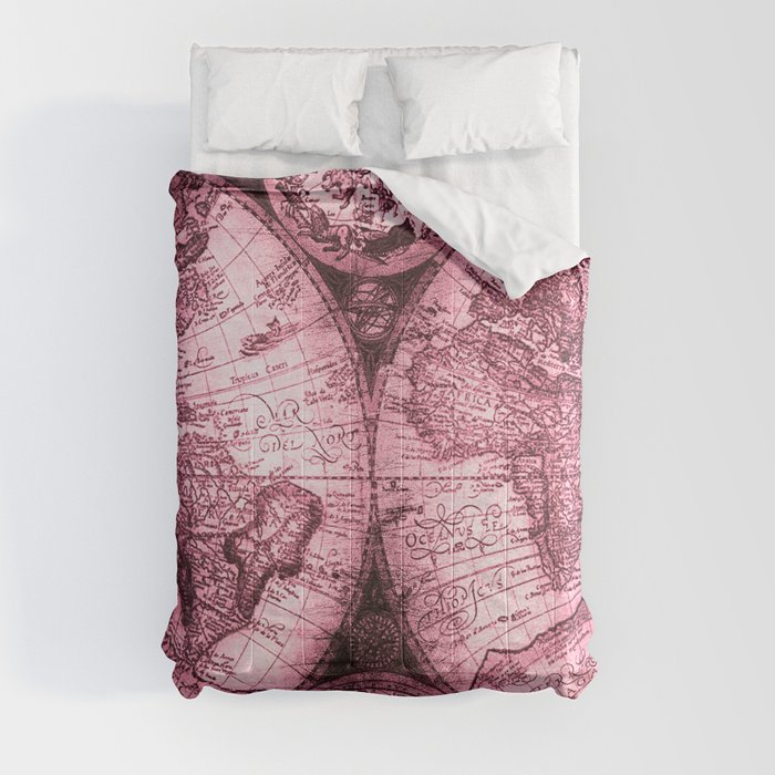 Vintage Pink Map Design Comforter