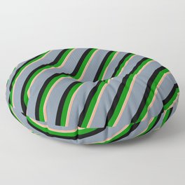 [ Thumbnail: Light Salmon, Light Slate Gray, Black, Green, and Light Cyan Colored Stripes/Lines Pattern Floor Pillow ]