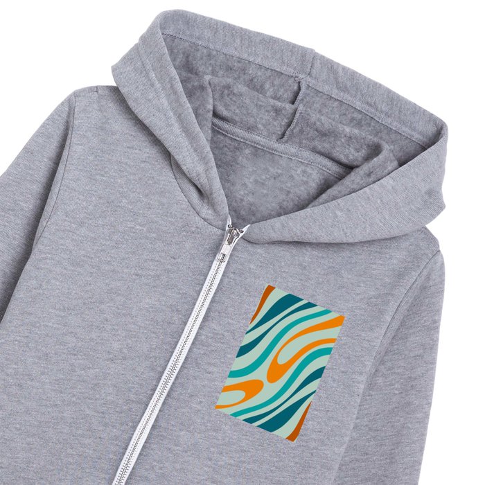 Wavy Loops Retro Abstract Pattern in Teal Aqua Orange Kids Zip Hoodie