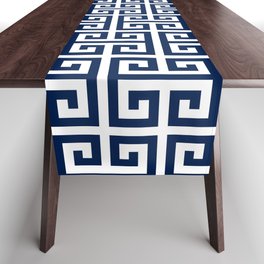Dark Navy Blue and White Greek Key Pattern Table Runner