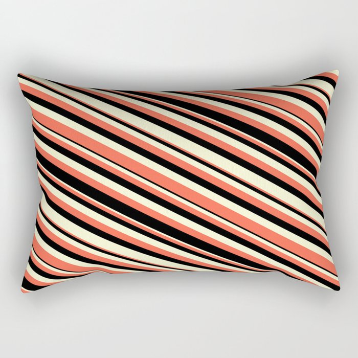 Red, Black & Light Yellow Colored Striped Pattern Rectangular Pillow