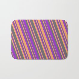 [ Thumbnail: Dim Gray, Dark Orchid & Brown Colored Lines/Stripes Pattern Bath Mat ]