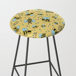  Fun bees pattern with navy blue flowers and yellow background Bar Stool