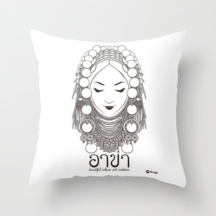 Akha Hilltribe Lady / White Throw Pillow