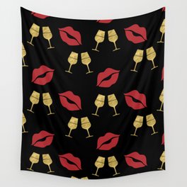 Red Lips and Gold Wineglass Wall Tapestry