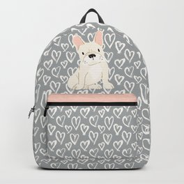 Cream French Bulldog and Hearts Backpack