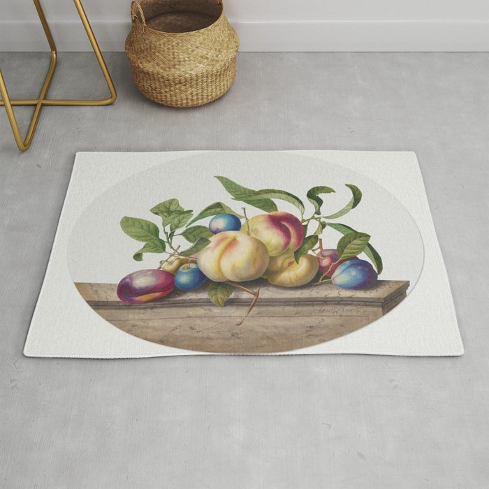Peaches and Plums on a Slab of Marble Rug