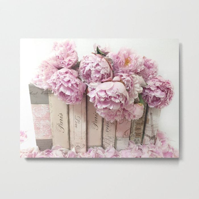 Shabby Chic Pink Peonies Paris Books Wall Art Print Home Decor