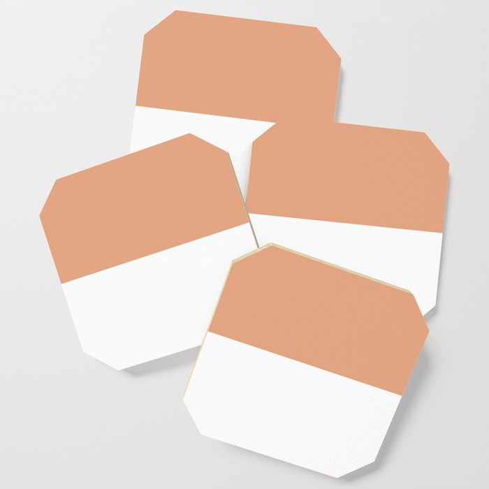 Pastel Peach Orange And White Split in Horizontal Halves Coaster