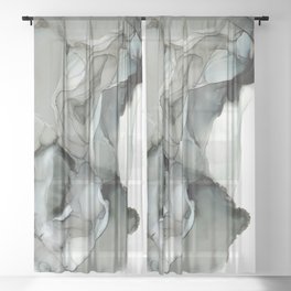 Charcoal Smoke Abstract 32622 Alcohol Ink  Modern Painting by Herzart Sheer Curtain