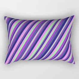 [ Thumbnail: Colorful Light Green, Dark Orchid, Dark Slate Blue, Midnight Blue, Violet Colored Striped Pattern Rectangular Pillow ]