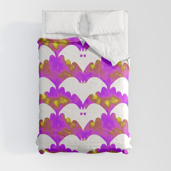 White Bats And Bows Pink Yellow Comforter