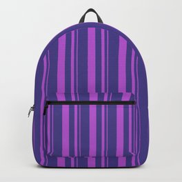 [ Thumbnail: Orchid and Dark Slate Blue Colored Lines Pattern Backpack ]