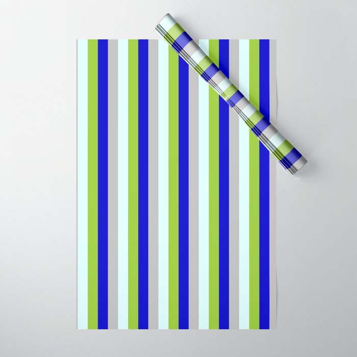 Blue, Green, Light Cyan, and Grey Colored Pattern of Stripes Wrapping Paper