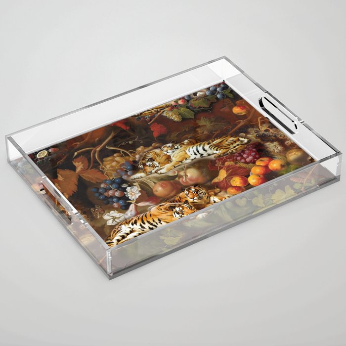 Tigers & Fruit Abundance - Antique Vintage Paintings Collage Acrylic Tray
