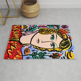 Pastel Portrait of Woman with flowers Area & Throw Rug
