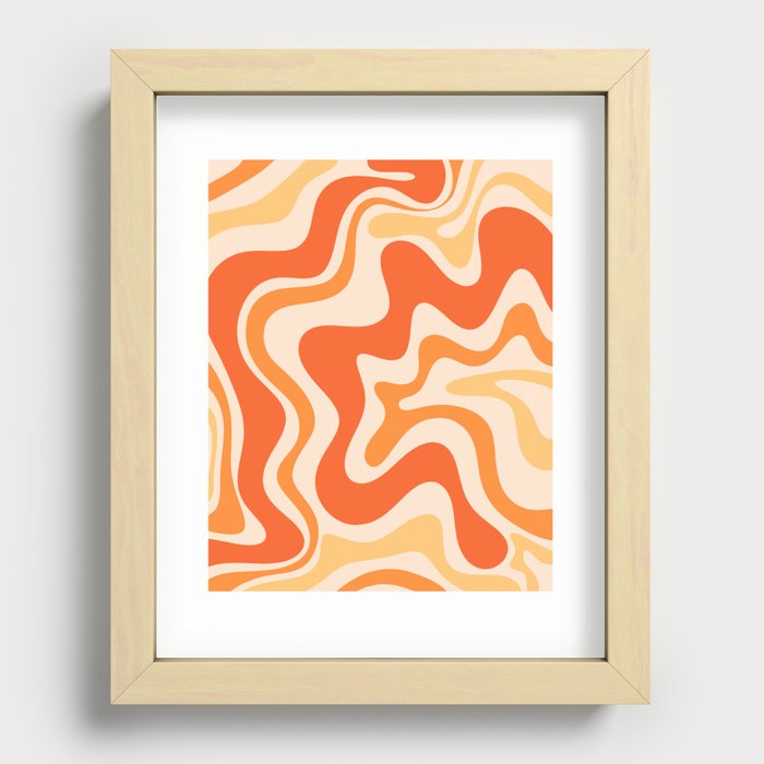 Tangerine Liquid Swirl Retro Abstract Pattern Recessed Framed Print