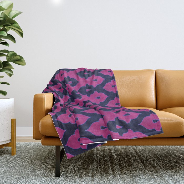 Mauresque Counterchange Hot Pink Navy Throw Blanket by Vannina