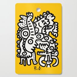 Black and White Cool Monsters Graffiti on Yellow Background Cutting Board