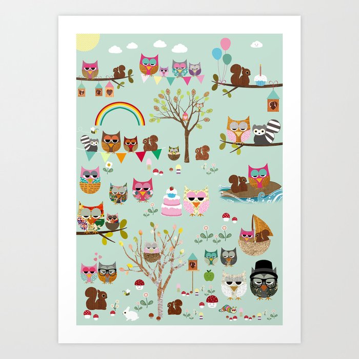 Cute Owl Party Collage Nursery Wall Art Kids Decor Print By Claudiaschoen Cute Owl Party Collage Nursery Wall Art Kids Decor Print By Claudiaschoen