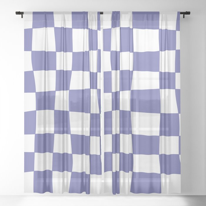 Hand Drawn Checkerboard Pattern (very peri/white) Sheer Curtain