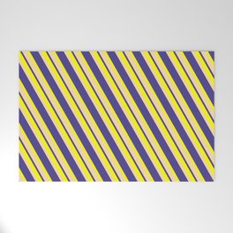 [ Thumbnail: Yellow, Tan, and Dark Slate Blue Colored Striped/Lined Pattern Welcome Mat ]