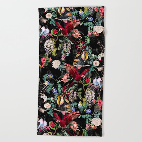 Floral and Birds IX Beach Towel