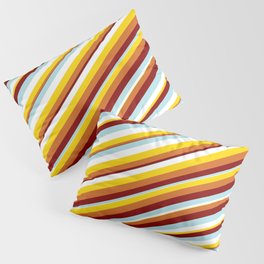 [ Thumbnail: Vibrant Powder Blue, White, Yellow, Chocolate, and Maroon Colored Lines Pattern Pillow Sham ]