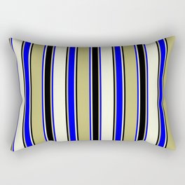 [ Thumbnail: Dark Khaki, Blue, Beige, and Black Colored Stripes/Lines Pattern Rectangular Pillow ]