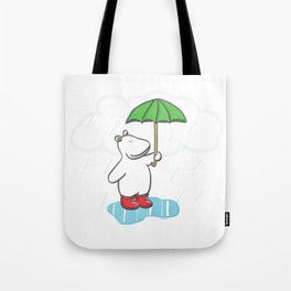 Red Wellies - Rainy day hippo illustration Tote Bag