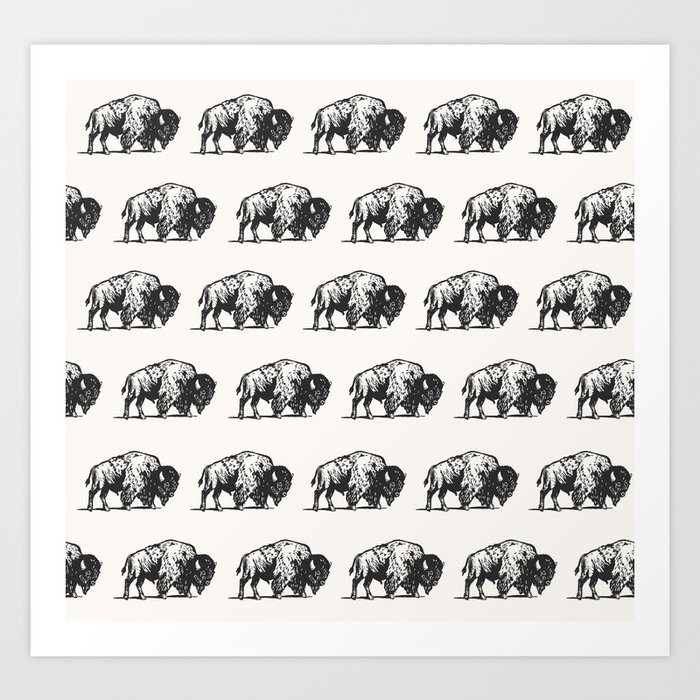 Charcoal Bison Pattern Art Print