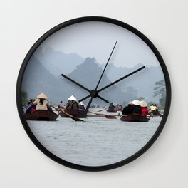 Rowing Boats River Mountain Range. Landscape,Vietnam  Wall Clock