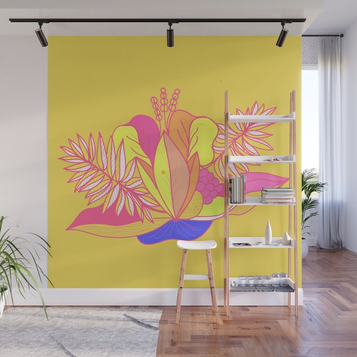 Pink Flower Tropical drawing hawaiian Wall Mural