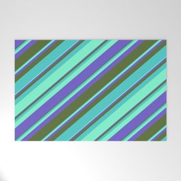 [ Thumbnail: Aquamarine, Slate Blue, Dark Olive Green, and Turquoise Colored Lines Pattern Welcome Mat ]