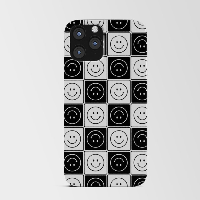 Checked Smiley Faces Pattern (Black & White) iPhone Card Case
