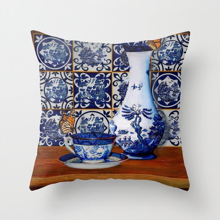 Blue Willow Stillife Throw Pillow by LindaWexlerArt Society6