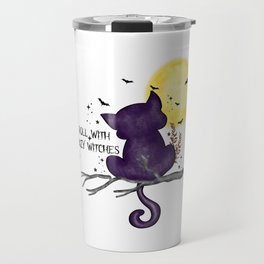 I roll with crazy witches halloween cat Travel Mug