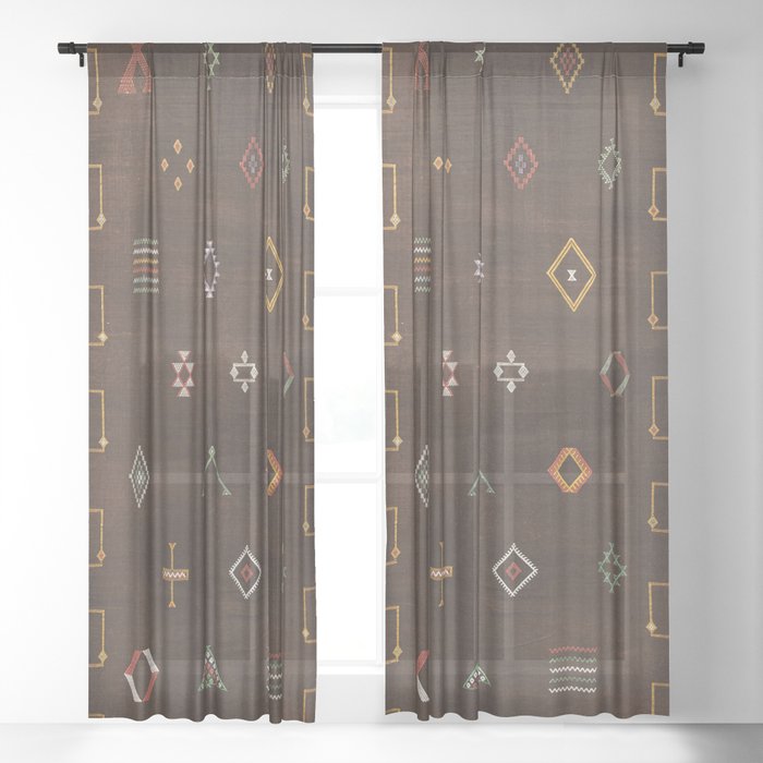 Brown Bohemian Traditional Moroccan Vintage Artwork N25 Sheer